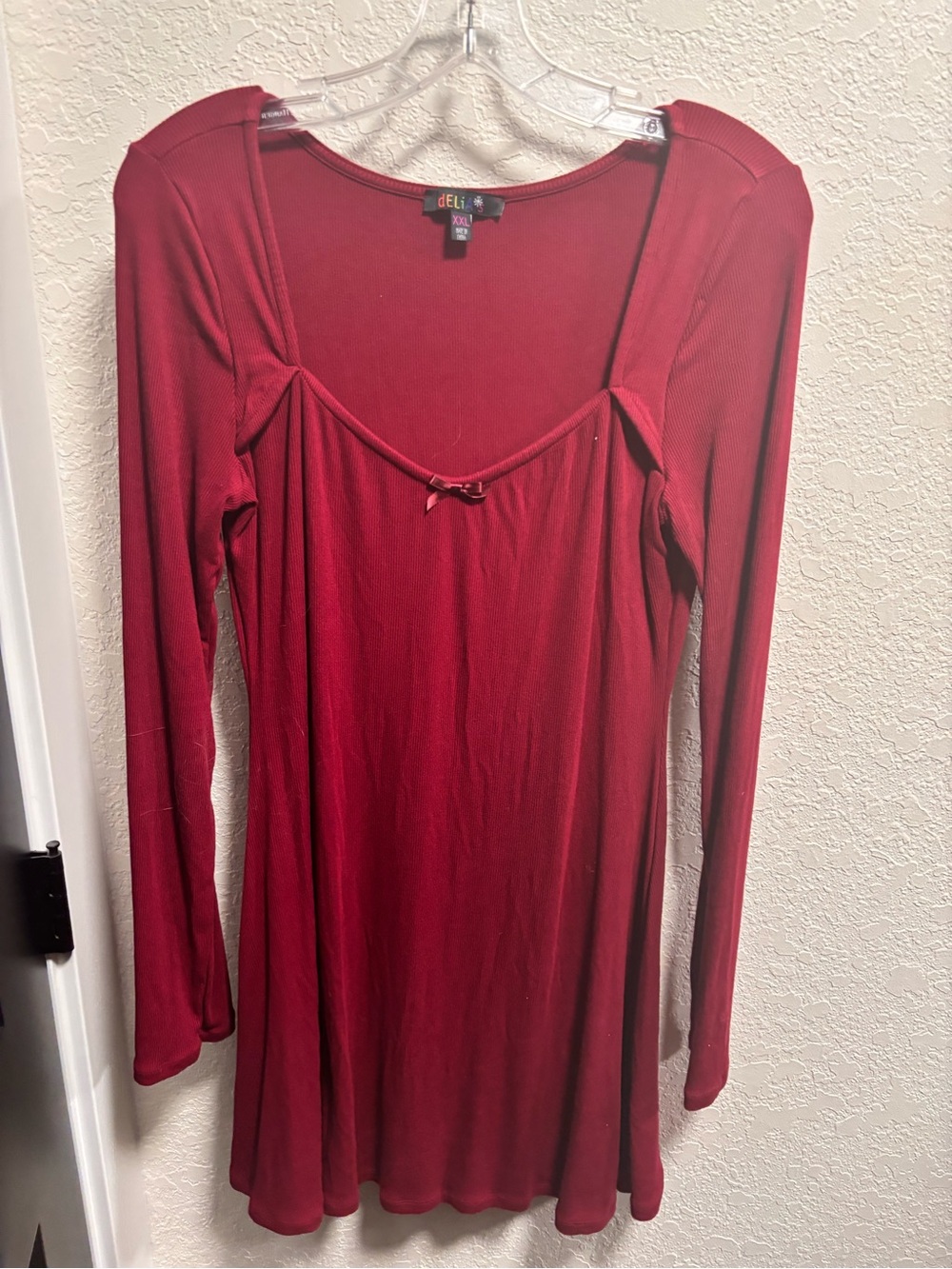 dELiA*s Burgundy Long Sleeve Scoop Neck Dress with Bow